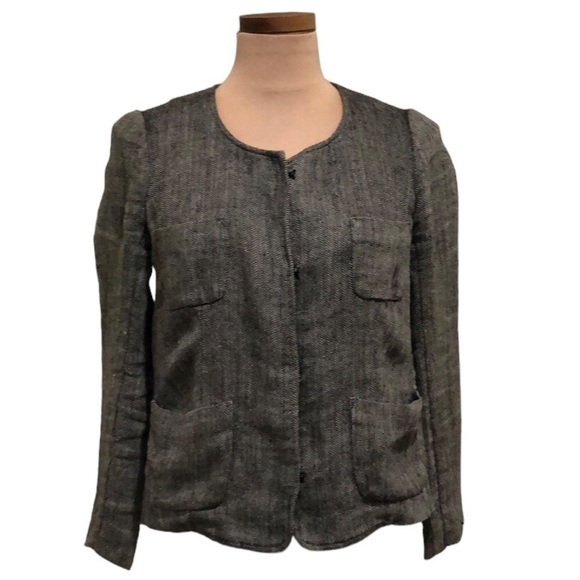 Isabel Marant Blazer Size 1 Small Tan Black Herringbone Linen Jacket - Picture 1 of 12